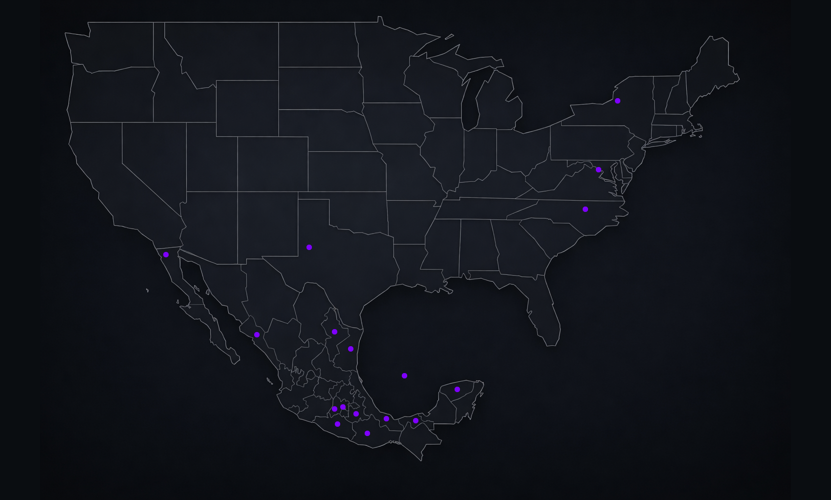 Mapa de Estados Unidos con estados operativos destacados
